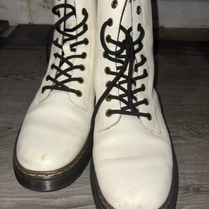 White Lace-Up Boots with Black Accents